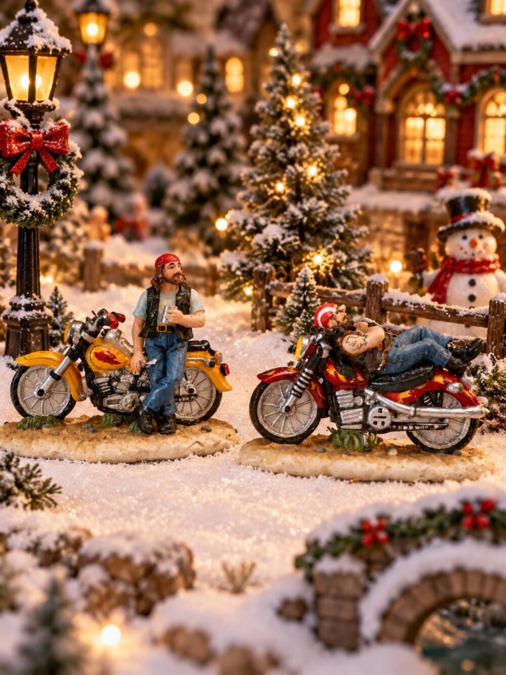 Vintage 2004 Holiday Time Christmas Village Biker Figurines Lot of 3